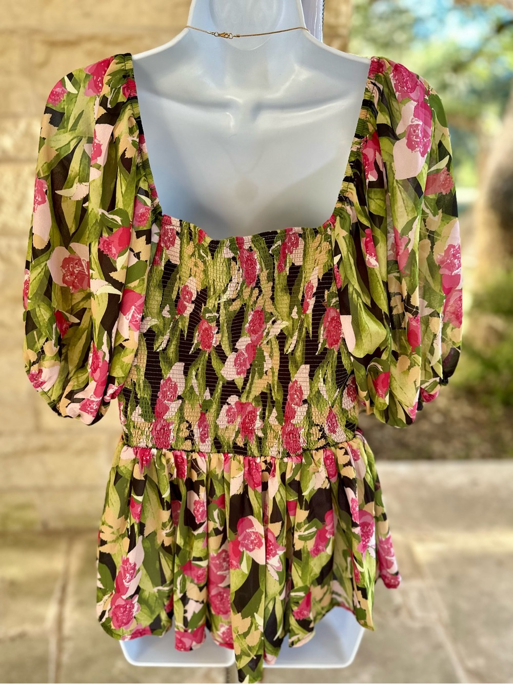 Flying Tomato Floral Faux Wrap Top in Pink & Green - Picture 9 of 11